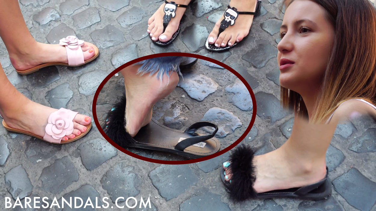 12193 – Three cute girls with sexy flat sandals – Candid feet