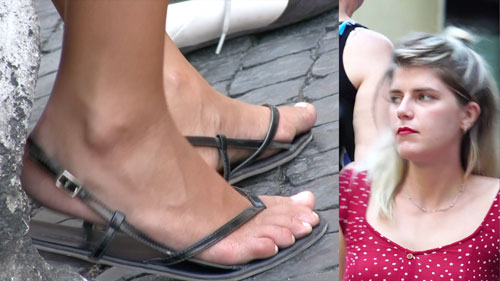 13014 – Beautiful blonde feet in strappy sandals – Video update