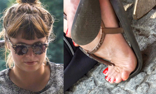 13073 – Woman feet in brown rubbrer sandals – Video update