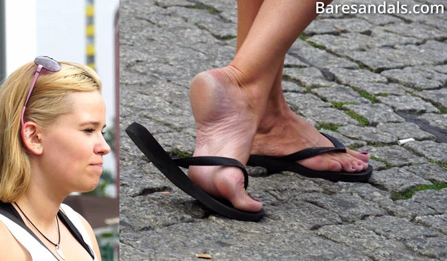 13083 – Black flip flops on beautiful feet with high arches – Candid video update