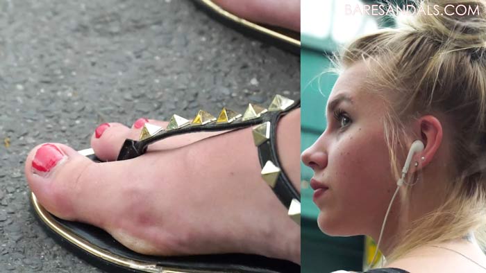 13091 – Blonde with dry skin feet in thong sandals – Video update
