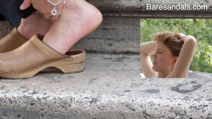 13098 – Soft feet slip out of her clogs on a hot day – Video update