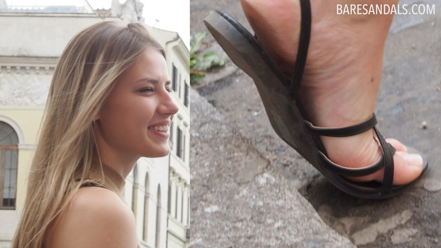 13106 – Standing blonde with black flat sandals – Video update