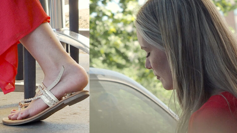 Blonde lady with golden flat sandals - video update