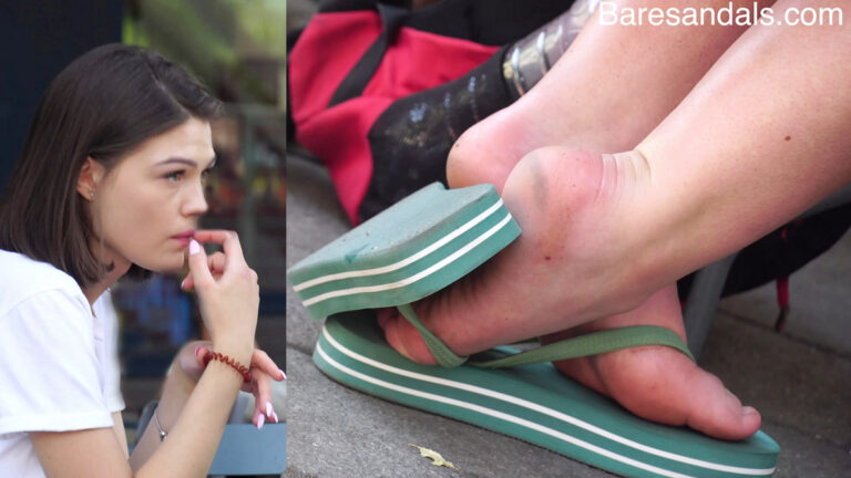 A beautiful brunette with small, playful feet wearing green flip flops - Video update 13135