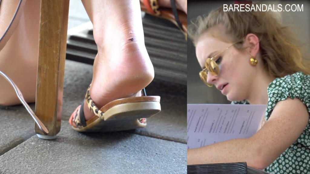 13183 – Flat sandals under the restaurant table – Candid feet video update